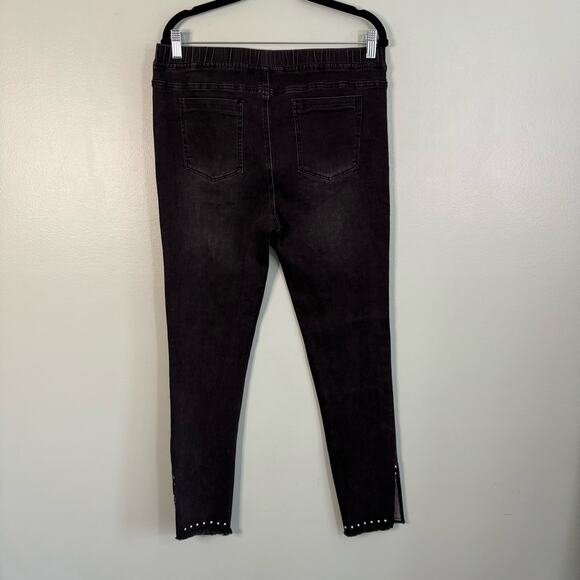 GALINA'S Denim Jeggings Womens XL Jean Pull On Raw Hem Studded Slit Black NWT - Picture 2 of 9